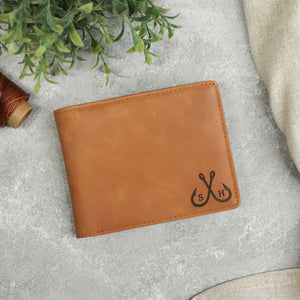 Saddle Brown Genuine Leather Wallet Engraved With Fish Hooks Design and Personalized Initials