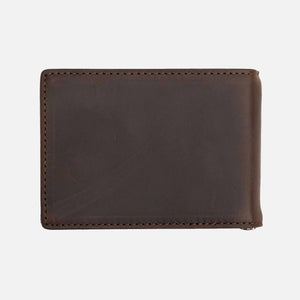 Back exterior of dark brown leather slim wallet