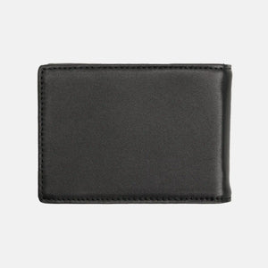 Back exterior of a black minimalist leather wallet for men