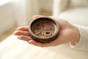 Round Walnut Wood Jewelry Tray