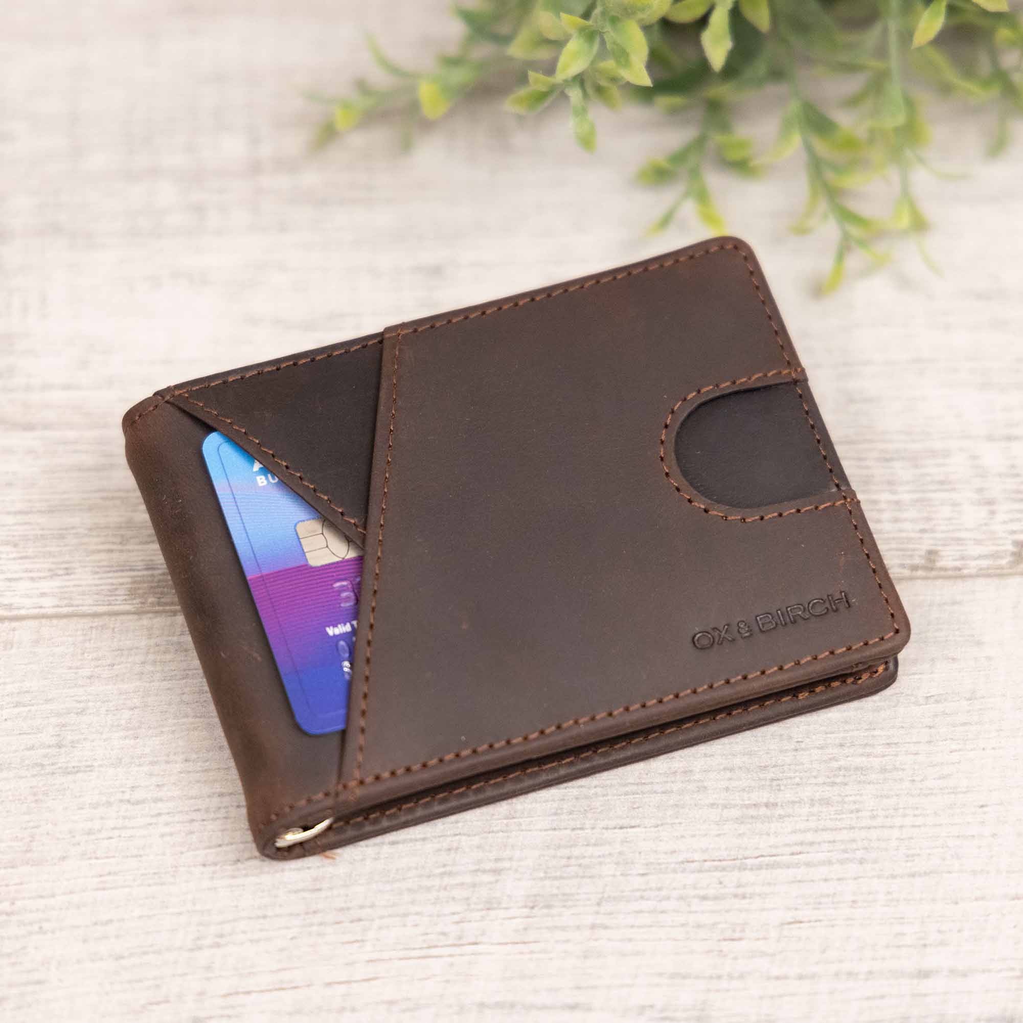 Leather Vertical Slim Wallet - Dark Brown