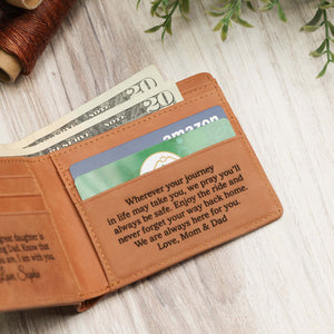 Graduation Gift for Him, Brown Genuine Leather Wallet With Personalized Engraving.