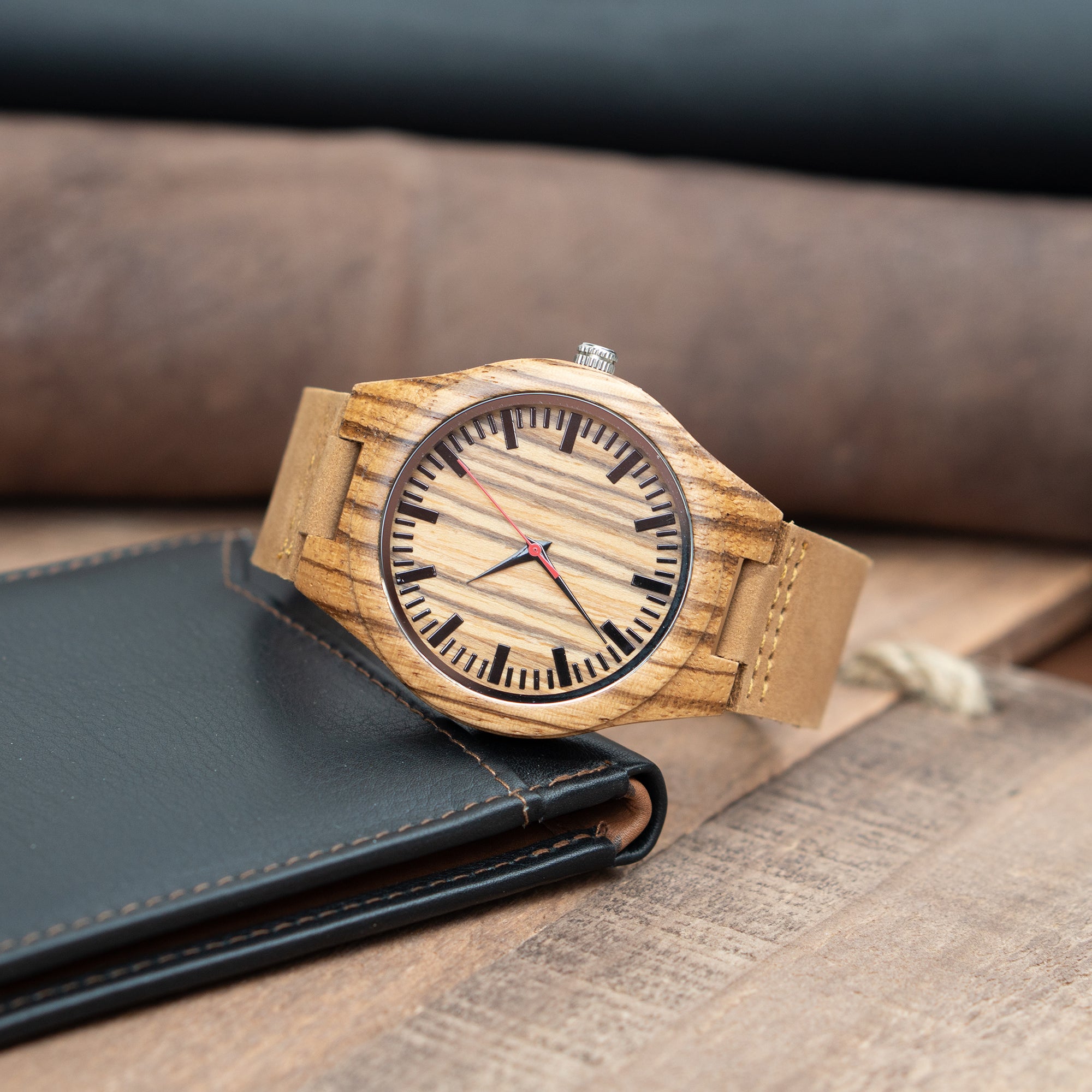 Leather Wood Watch | Forest Red - Ox & Birch