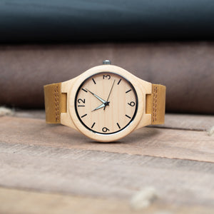 Tan Leather Wood Watch | Liam - Ox & Birch