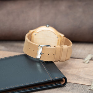 Tan Leather Wood Watch | Theo - Ox & Birch