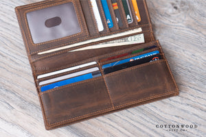 Genuine Leather Long Wallet - Dark Brown Crazy Horse - Ox & Birch